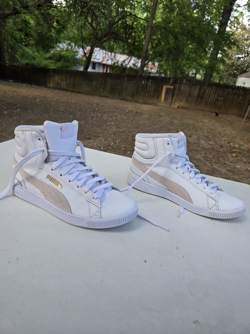 Puma White High-Top Sneakers with Beige Suede Stripe